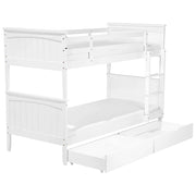 Letto a banca doppia con contenitore in legno di pino bianco singola misura 90 x 200 per bambini in cameretta