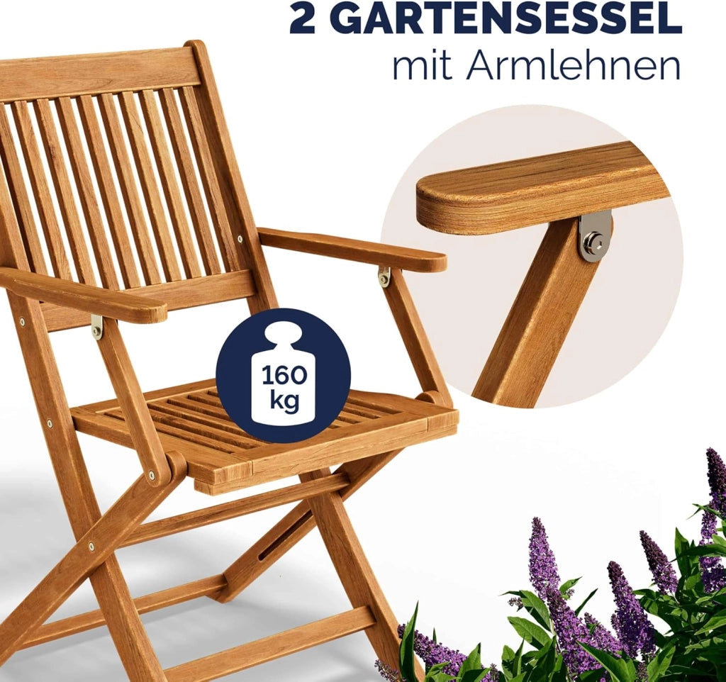 Deuba 2 Sedie da Giardino Sydney Set Pranzo Pieghevoli Legno di Acacia braccioli Certificazione FSC