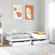Dormeuse con Cassetti Bianco 90x200 cm Legno Massello di Pino 3302048