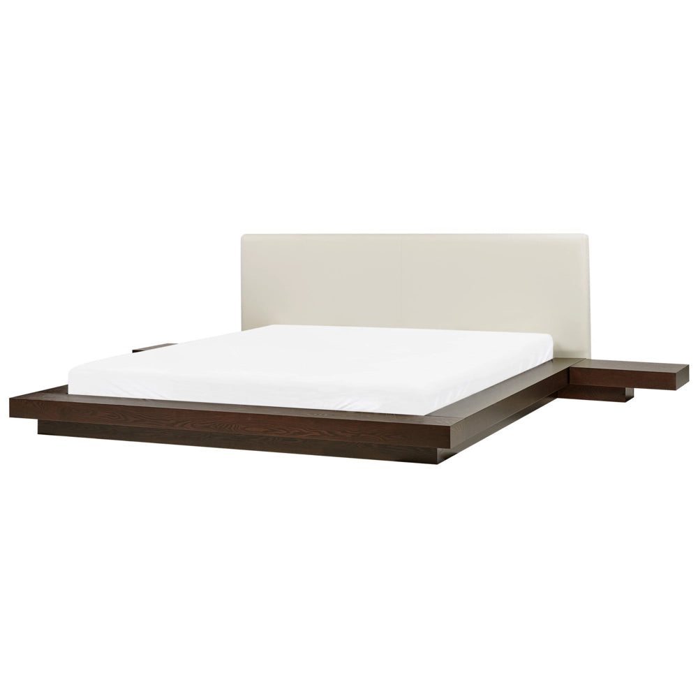 Letto in stile giapponese in frassino scuro 180 x 200 cm testata in legno impiallacciato MDF testata in pelliccia sintetica