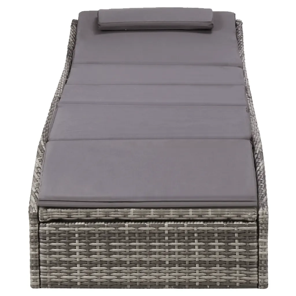 Lettino Prendisole con Cuscino in Polyrattan Grigio 46540