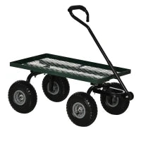 Carrello da Giardino in Acciaio con Capacità 150 kg e Maniglia Rivestita, 94x48.5x100 cm, Nero e Verde
