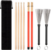Set di Bastoncini a Tamburo - 2 Paia di Bastoncini in Legno 40,5 cm - Set di Setole a Filo - Bastoncini Reimbastibili 32 cm - Borsa di Ripiegamento - Manico Comodo - Tamburo Portatile