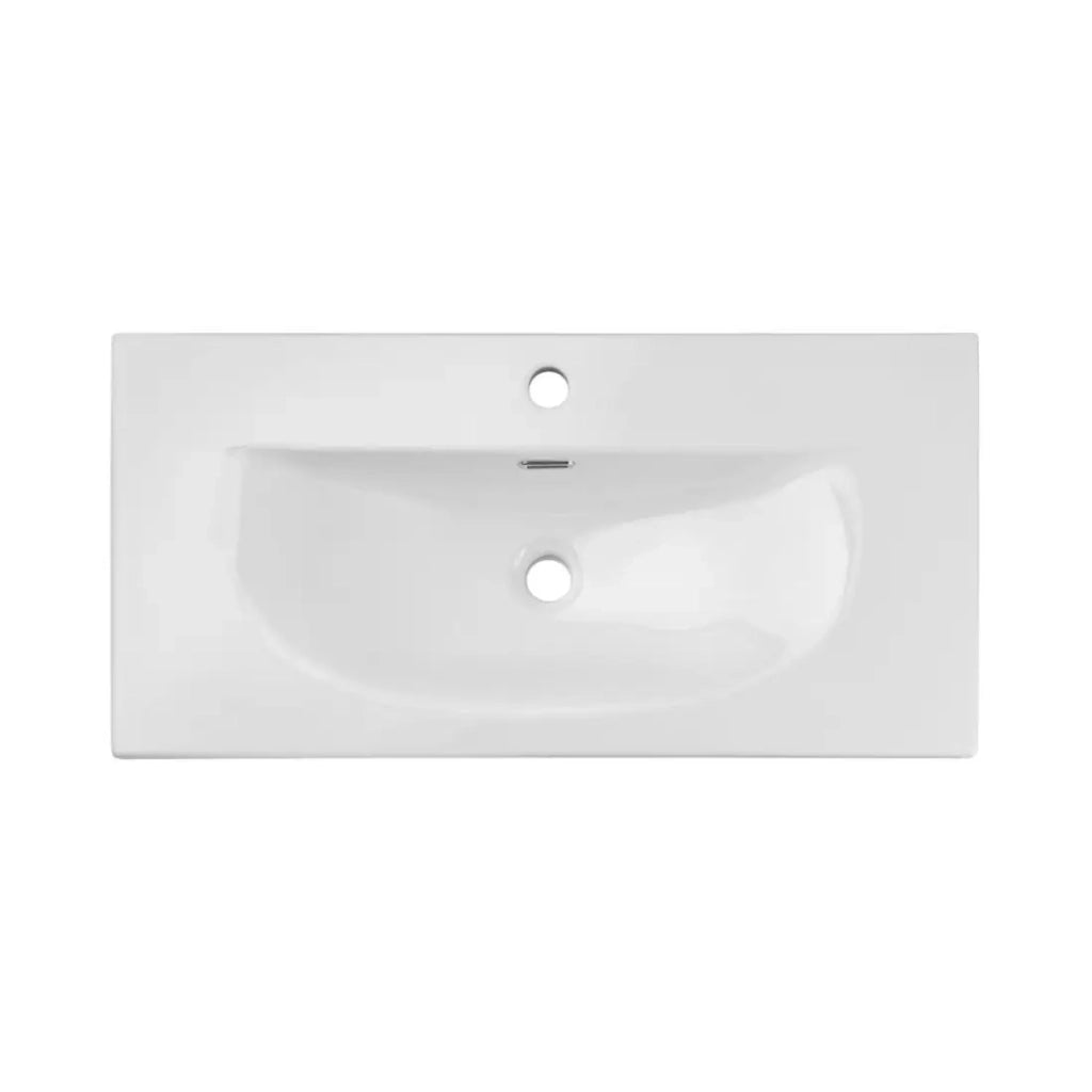 Set da bagno VANO in rovere chiaro 80cm: mobile sotto lavabo con cassetti e frontale scanalato + lavabo incassato