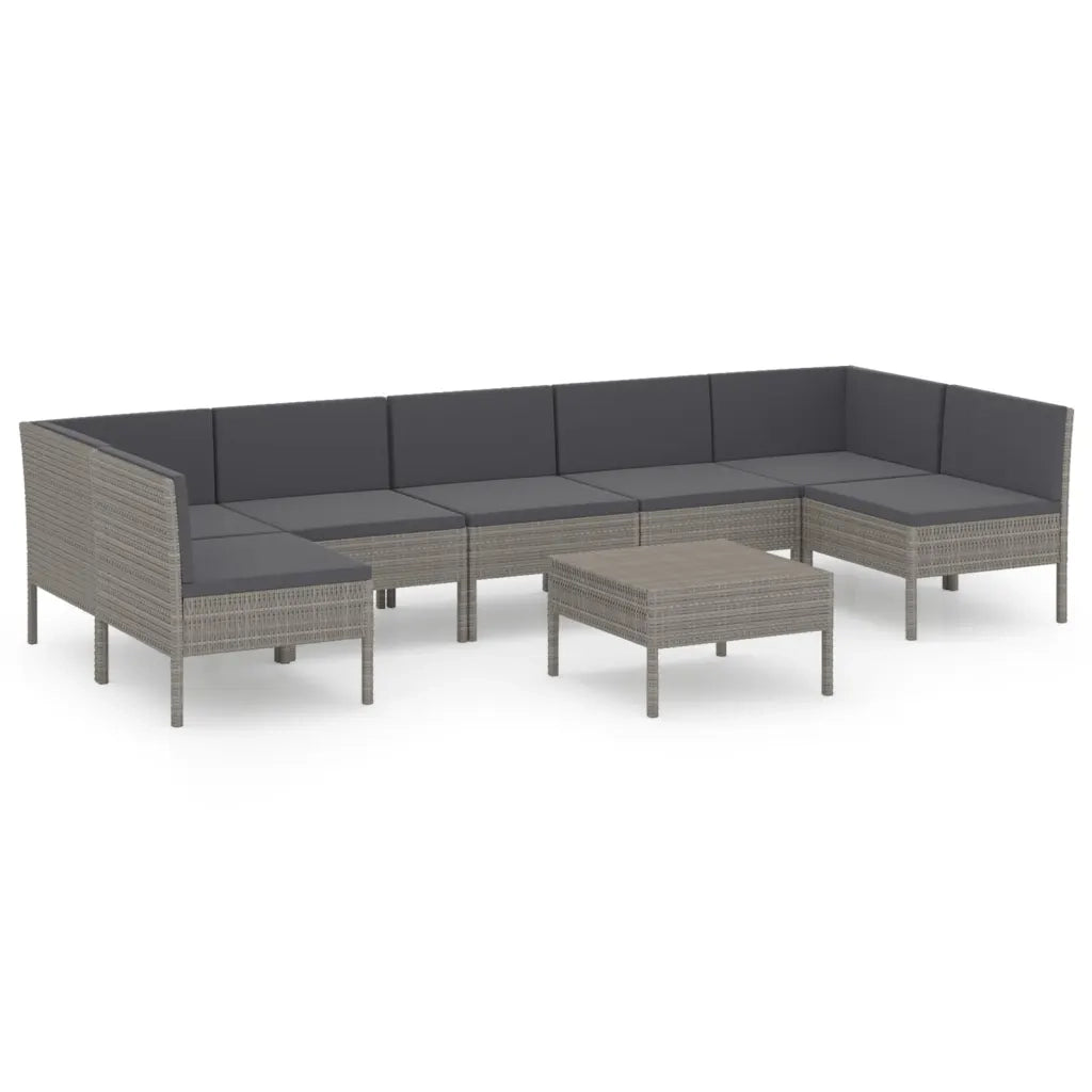 Set Divani da Giardino 8 pz con Cuscini in Polyrattan Grigio cod mxl 38499