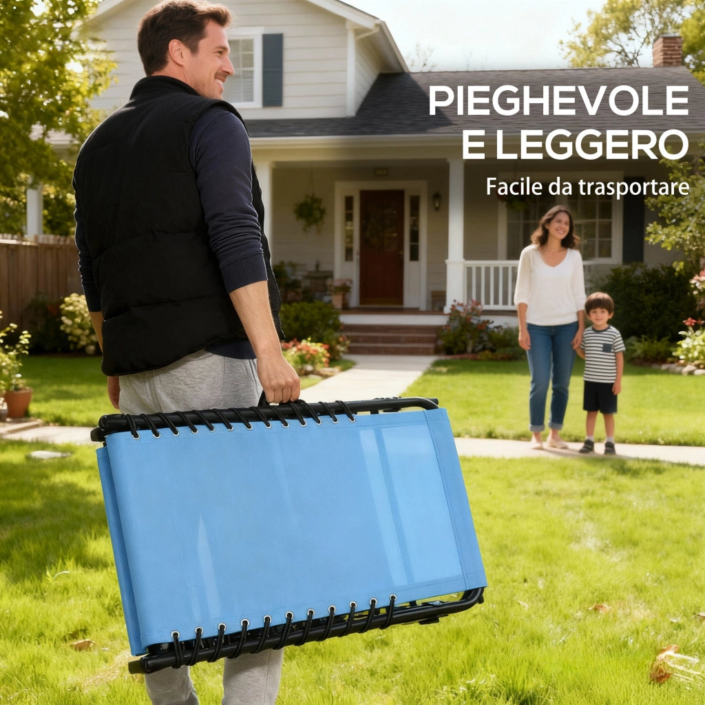Lettino Prendisole Pieghevole con Schienale Reclinabile in Acciaio e Tessuto a Rete, 189x58x30 cm, Blu