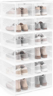 Scatole per Scarpe, Set di 2 Organizzatore per Scarpe a 6 Livelli, Scatole Pieghevoli in Plastica con Porta Frontale a Ribalta, Scarpiera Salvaspazio per Ingresso e Soggiorno