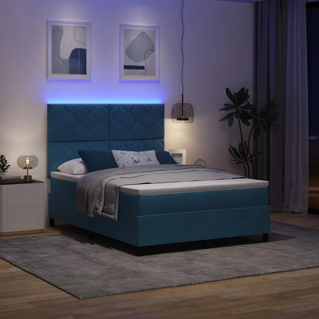 Letto a Sorgente LED Blu Scuro 140 x 200 cm Velluto 3343386
