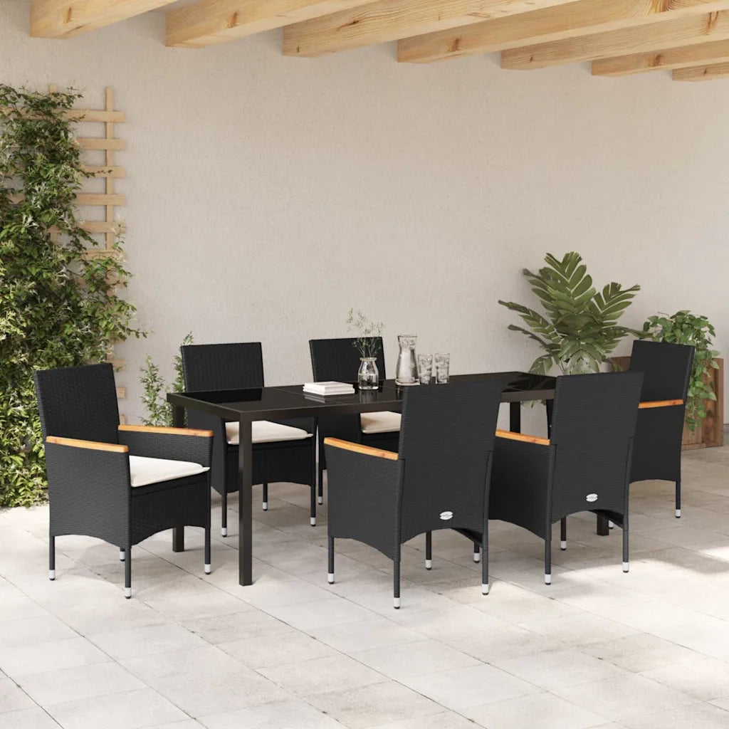 Set da Pranzo per Giardino con cuscino 7 pcs Nero polyrattan 3379847