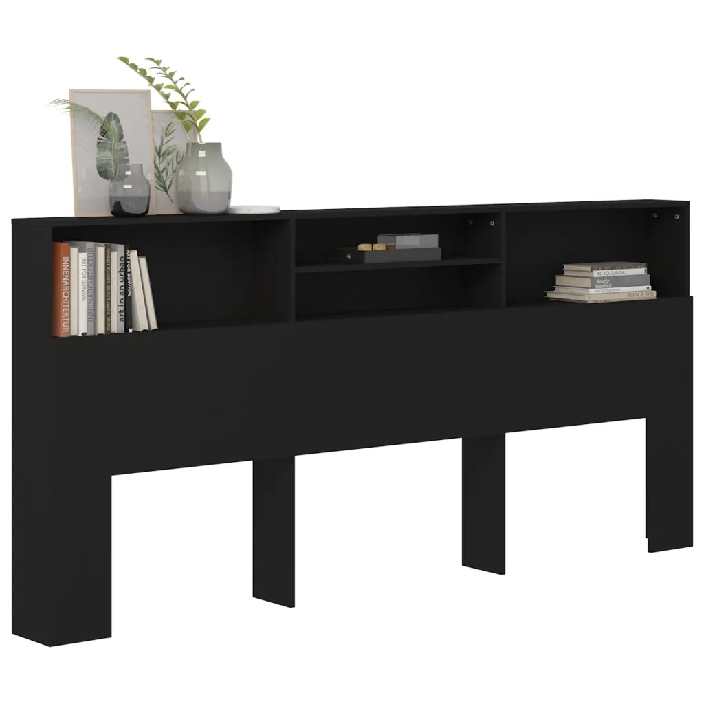 Testiera con Contenitore-Testiera con Ripiani Nero 220x19x103,5 cm