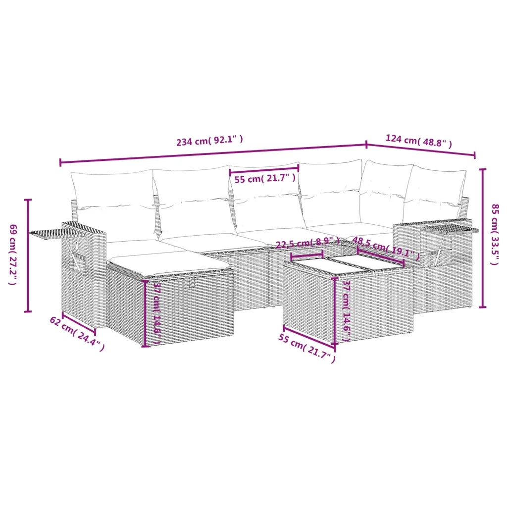 Set Divani da Giardino 7 pz con Cuscini Grigio in Polyrattan 3263806