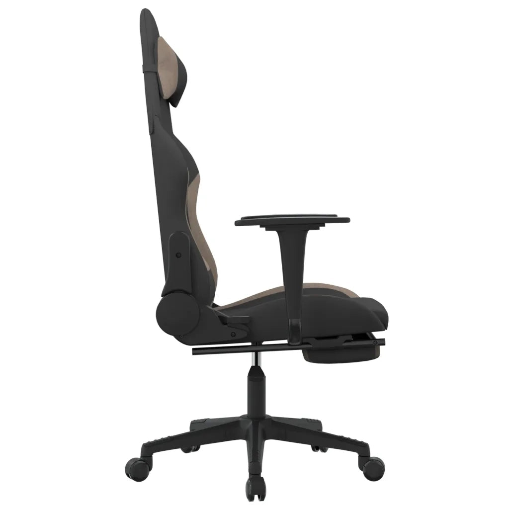 vidaXL Sedia da Gaming Massaggio e Poggiapiedi Tessuto Nero e Tortora