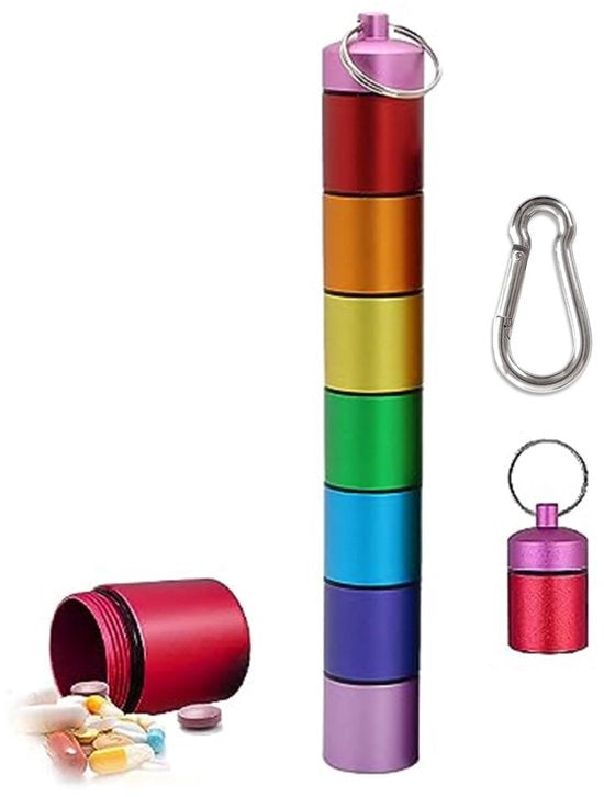 Contenitore per Medicamenti 7 Colori - Materiale in Alluminio - Impermeabile - Contenitore per Farmaci - Adatto per Viaggi all'Aperto - Conservazione al Chiuso - Contenitore per Medicamenti