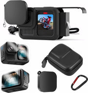 Accessori per Go Pro Hero13/Hero12/Hero11/Hero10/Hero9 nero: copertura batteria, copertura lente, protezione schermo, cavo di ricarica, tasca mini in PU nera