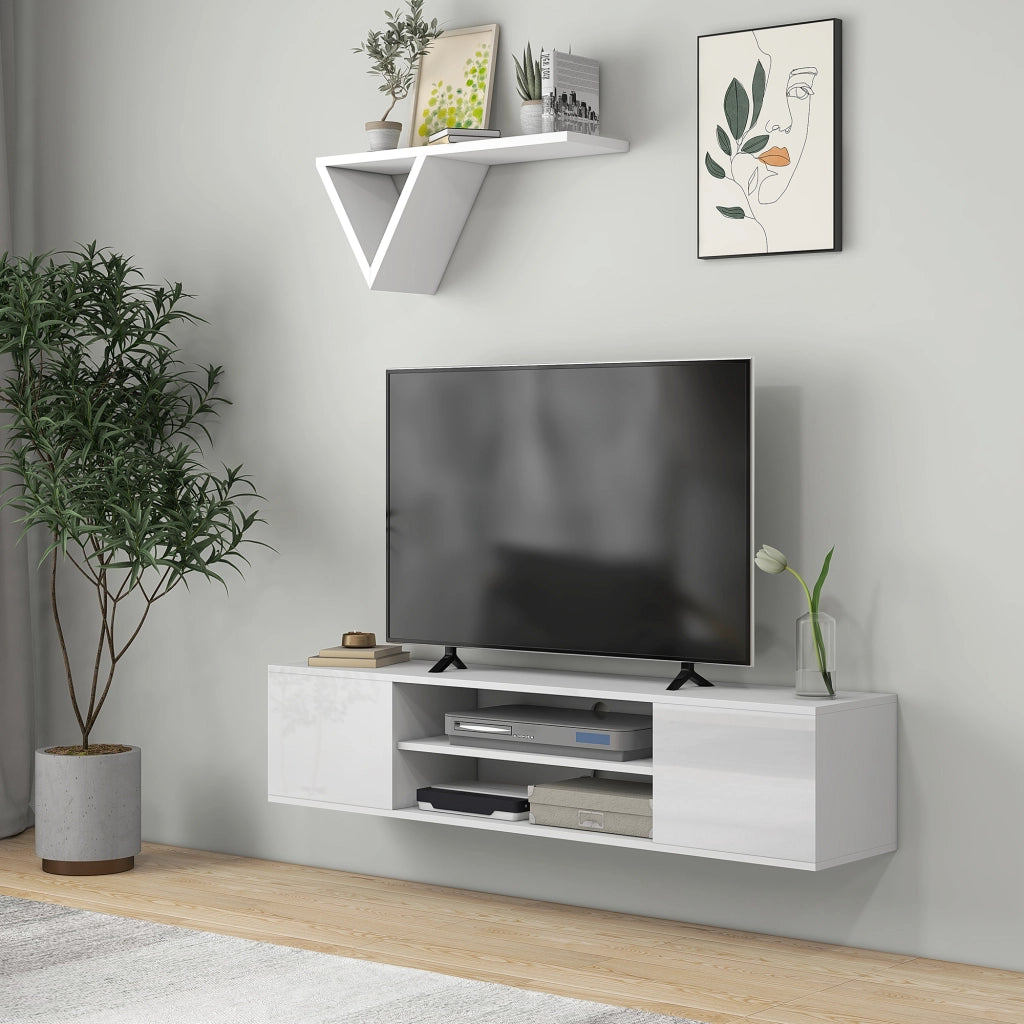 Mobile TV Muro Sospeso Contemporaneo ¨C Zephmum ¨C Bianco 140x30x30