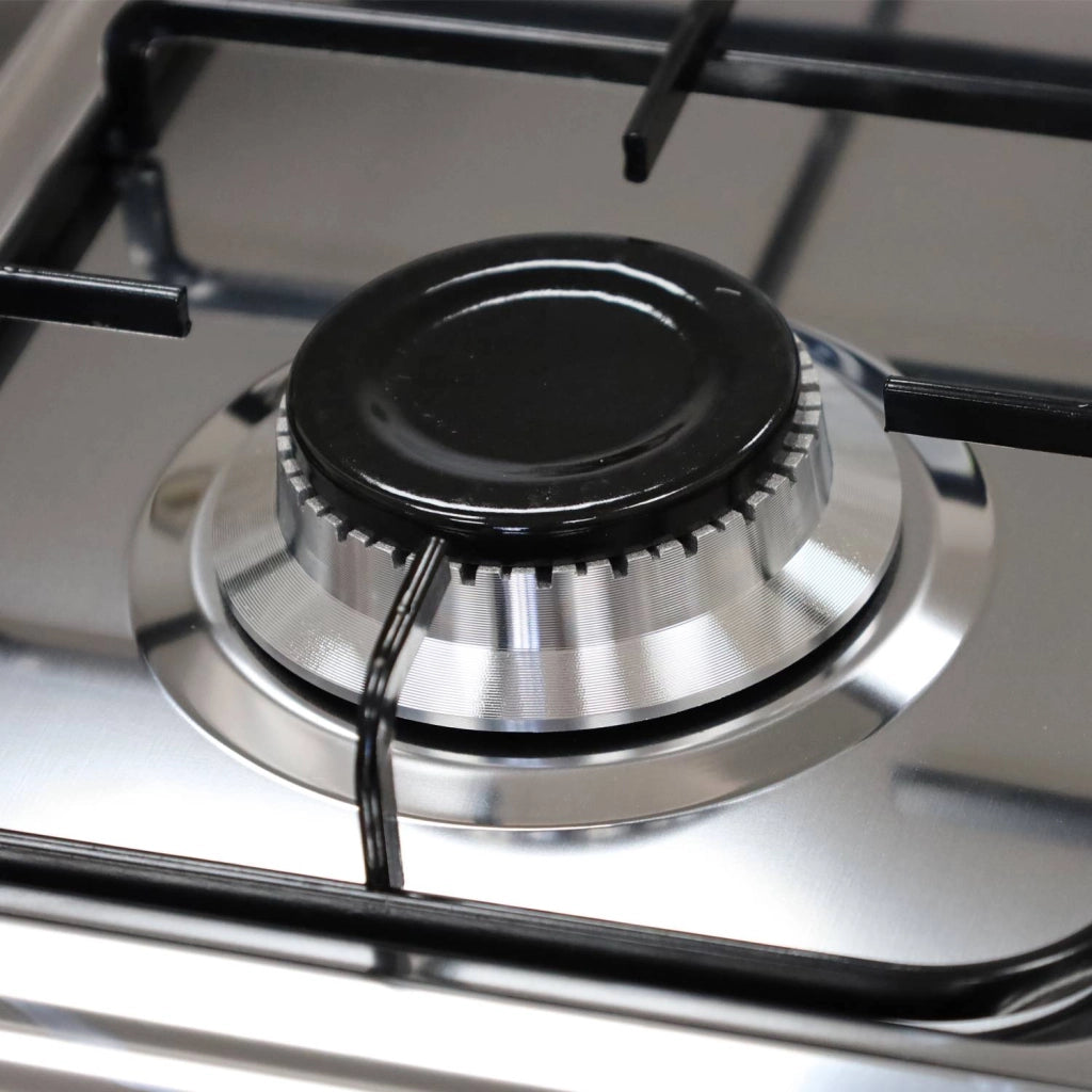 Marvin Fornello a Gas 4 Fuochi da Campeggio Piano Cottura con Supporto 2 Ripiani in Acciaio Cucina da Esterno Porta Nero