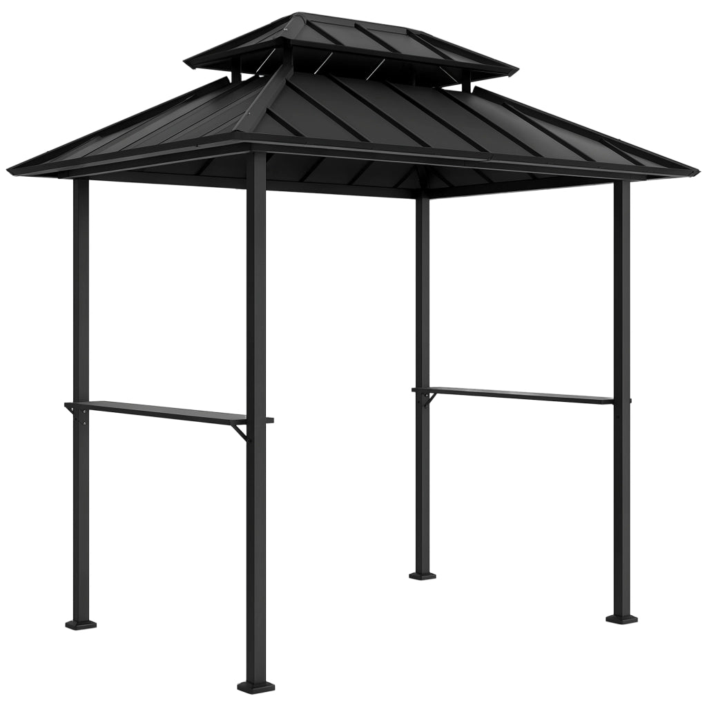 Gazebo Barbecue con Doppio Tetto Rigido 2 Ripiani e Gancio ¨C Zephmum ¨C 244x184x258cm Nero