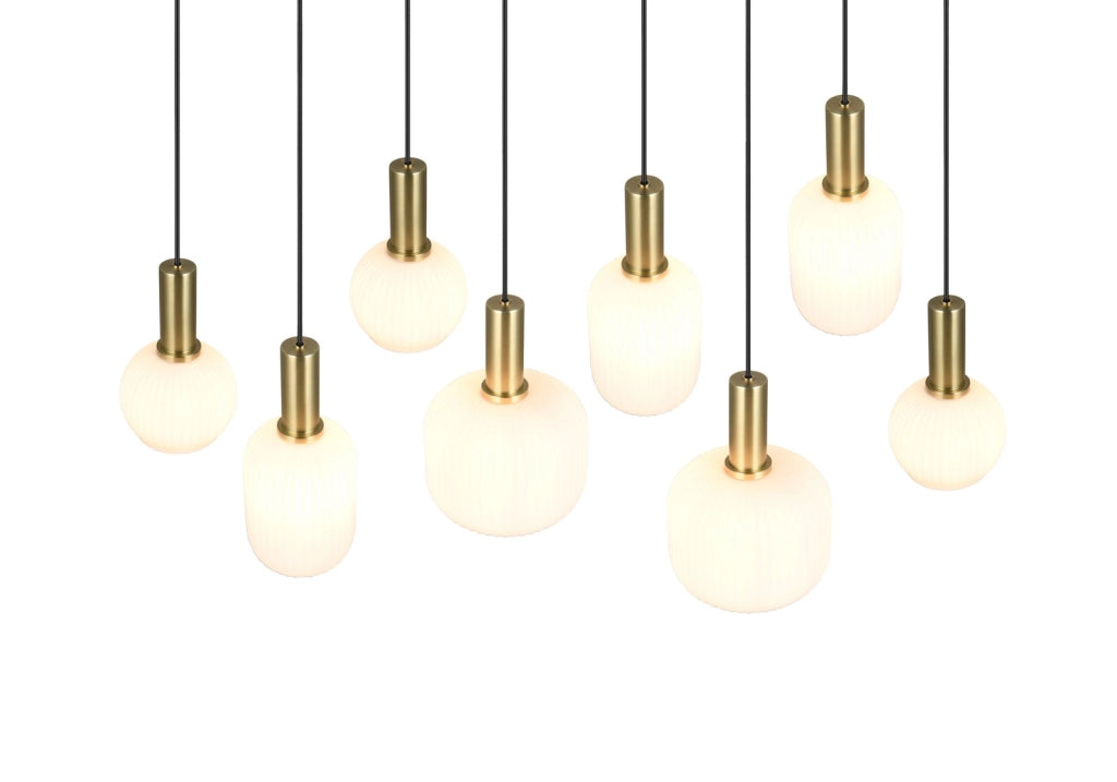 Lampadario Trio Diva nero opaco 8xE27 vetro bianco