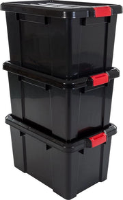 Cassetta di archiviazione con chiusura a clip - 50L - Set di 3 - Stivabile - Riordinabile - Inerte ai materiali plastici - Nero
