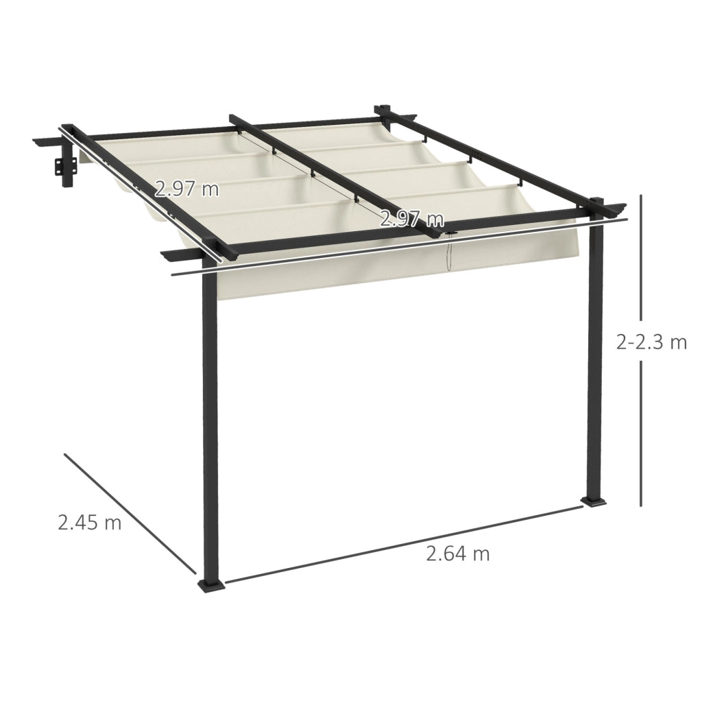 Pergola a parete 3 x 3 m con tetto scorrevole; bianco crema; struttura in alluminio