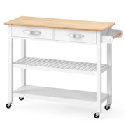 Isola da cucina su ruote 116 x 43 x 89 cm con 2 cassetti e 2 ripiani stile rustico legno di pino bianco 20_0017748