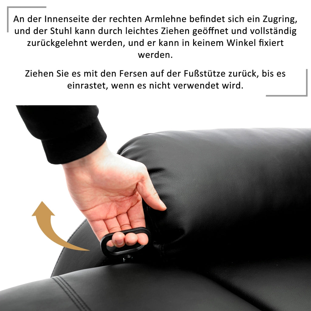 Poltrona relax reclinabile manuale in pelle pu con tasca laterale e poggiapiedi nero 80 × 90 × 100 cm