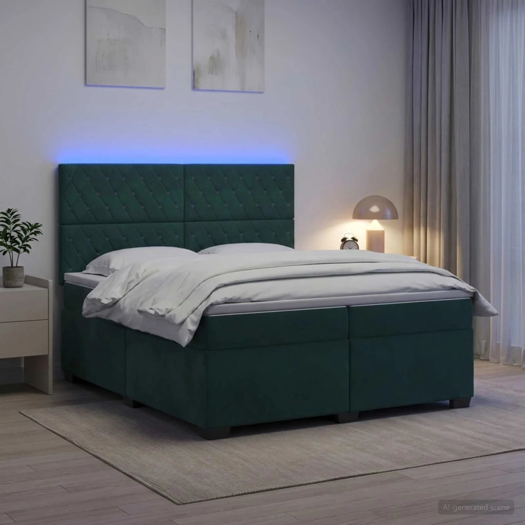 Letto box spring con materasso Verde Scuro 200 x 200 cm Velluto 3455171