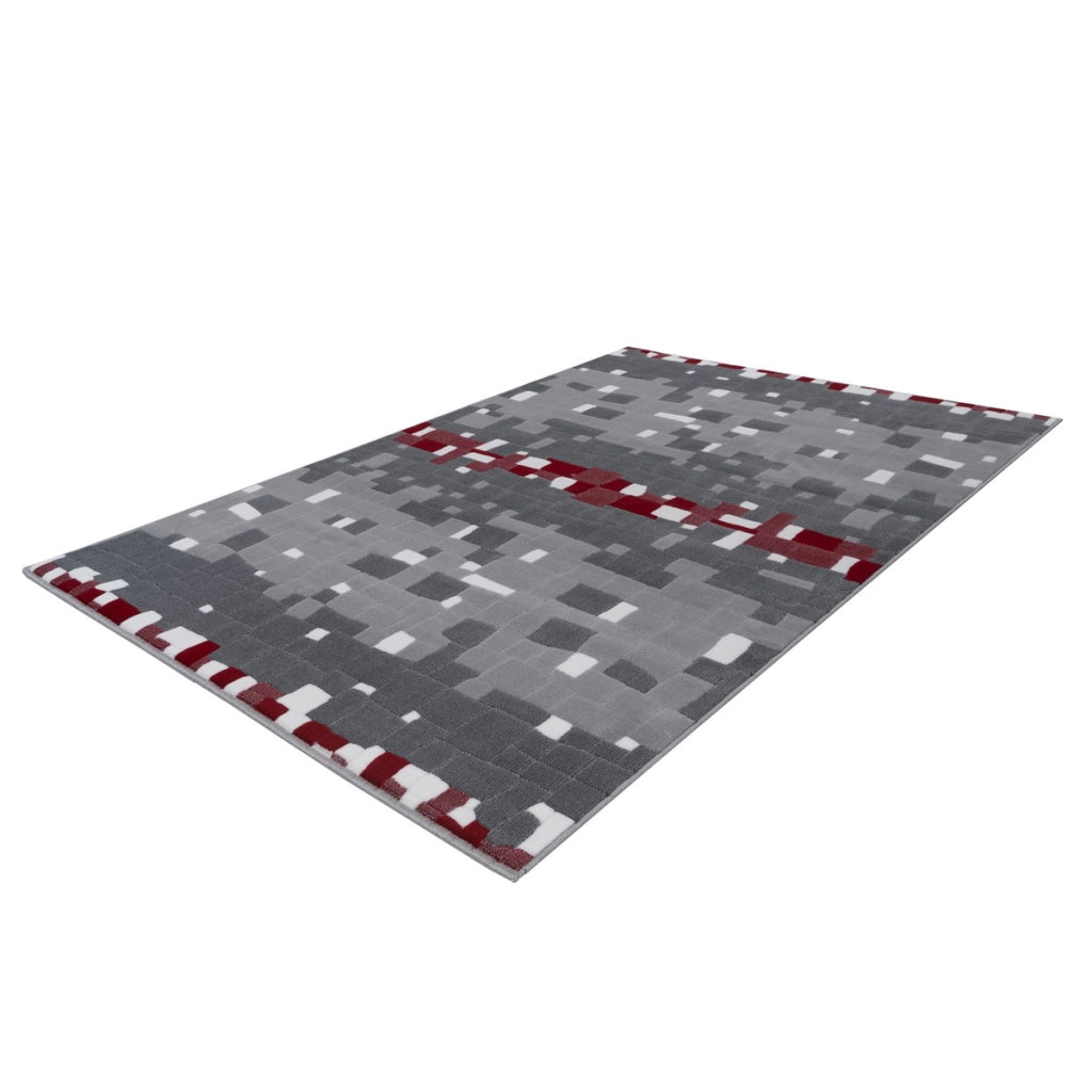 Tappeto moderno Vancouver 200 con motivo geometrico rosso e grigio