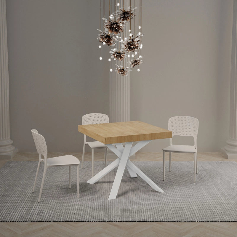Tavolo allungabile 90x90/194 cm Clerk Premium - gambe Bianche - Quercia Natura