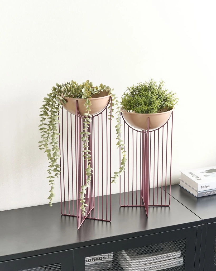 Set di 2 supporti per piante per vaso per fiori rotondo 55/45 cm in metallo rosa per interni ed esterni