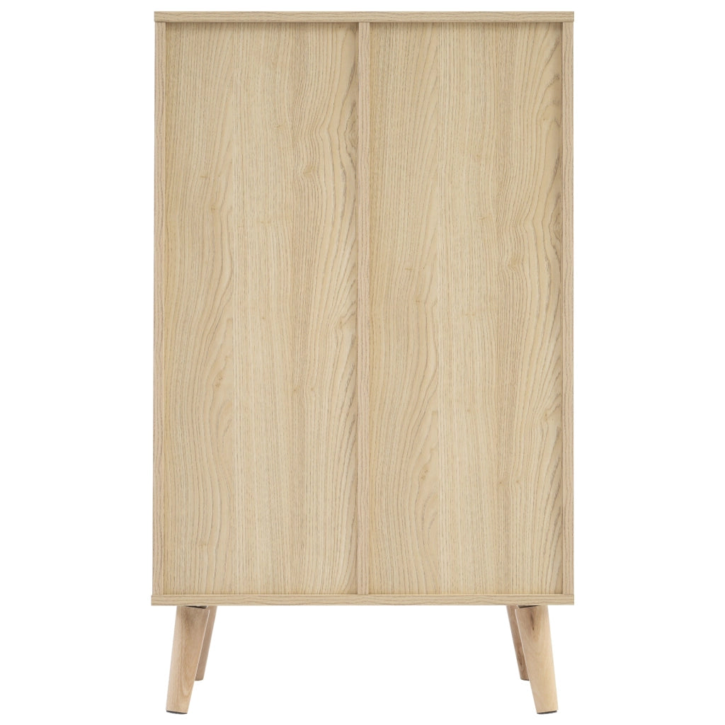 Credenza in effetto legno rovere con 2 ante in rattan e 1 cassetto, 60 x 40 x 101 cm