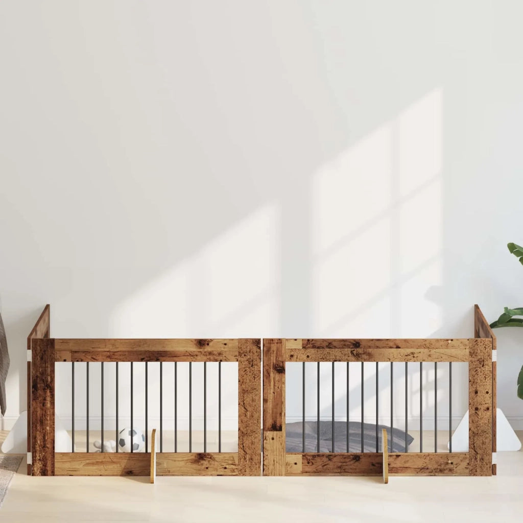 Cancello per cani con supporti 4 pz Legno antico 100 x 60 cm CFW6092347