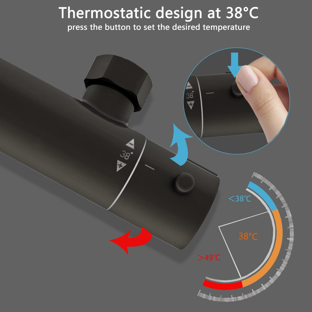 AICA Colonna doccia a ponte con soffione circolare 20x20cm, sistema doccia con miscelatore, nero opaco