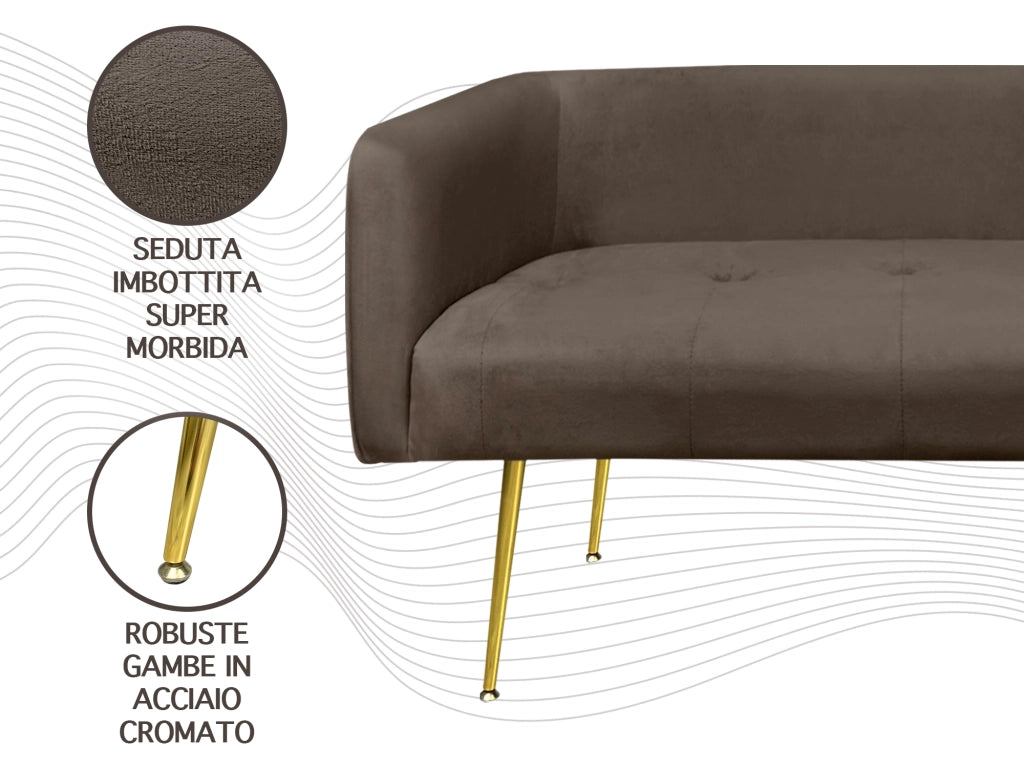 Divano Due Posti In Velluto Gambe In Acciaio Color Oro Divanetto 2 Persone 126x49x57 Cm Design Moderno Soggiorno Panca Pie Di Letto - Testa di moro