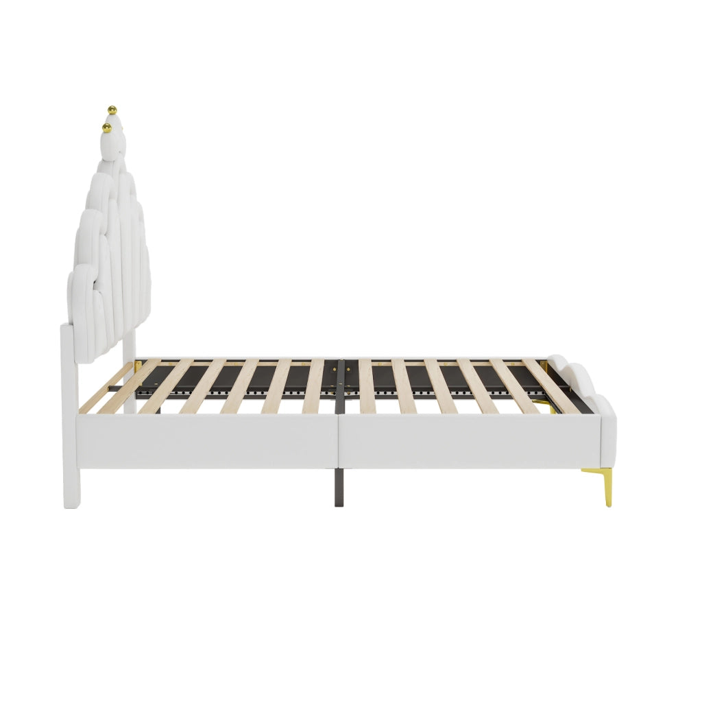 Letto matrimoniale 140x200 cm bianco in similpelle PU; LED regolabili