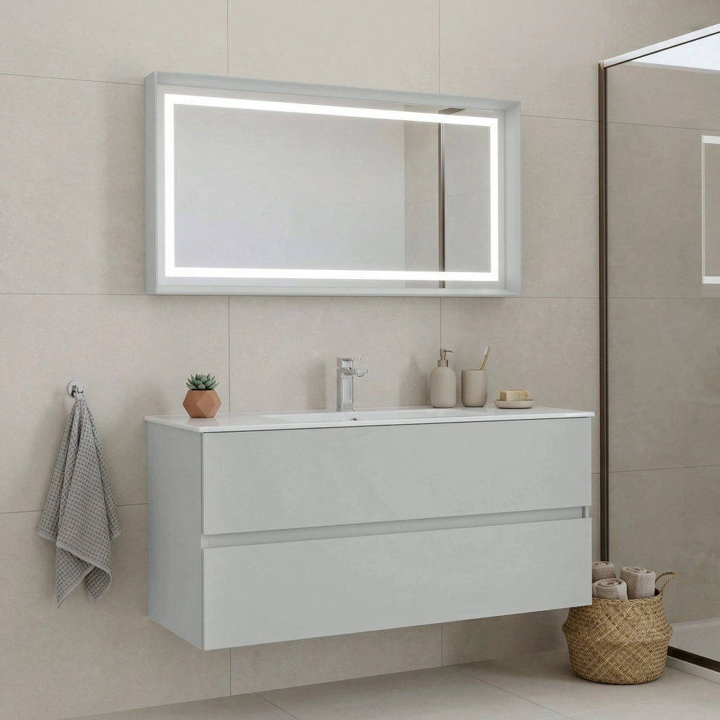 Set mobile lavabo con specchio (2 pezzi) "Nest 121 v2" - 121 x 51 x 55 cm - Cashmere opaco