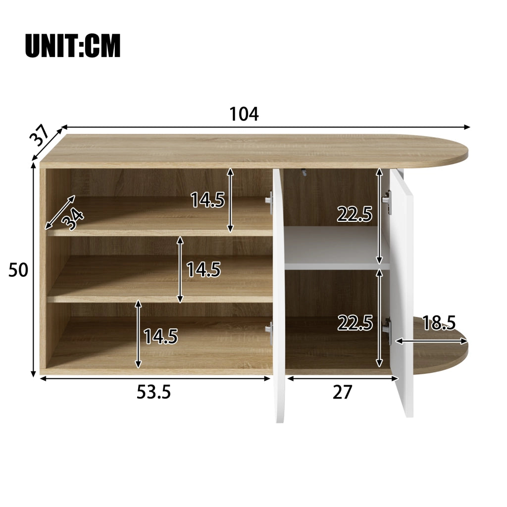 Scarpiera con 2 ante, apertura a pressione, per ingresso e corridoio, in truciolare, bianco naturale, 104 × 37 × 50 cm