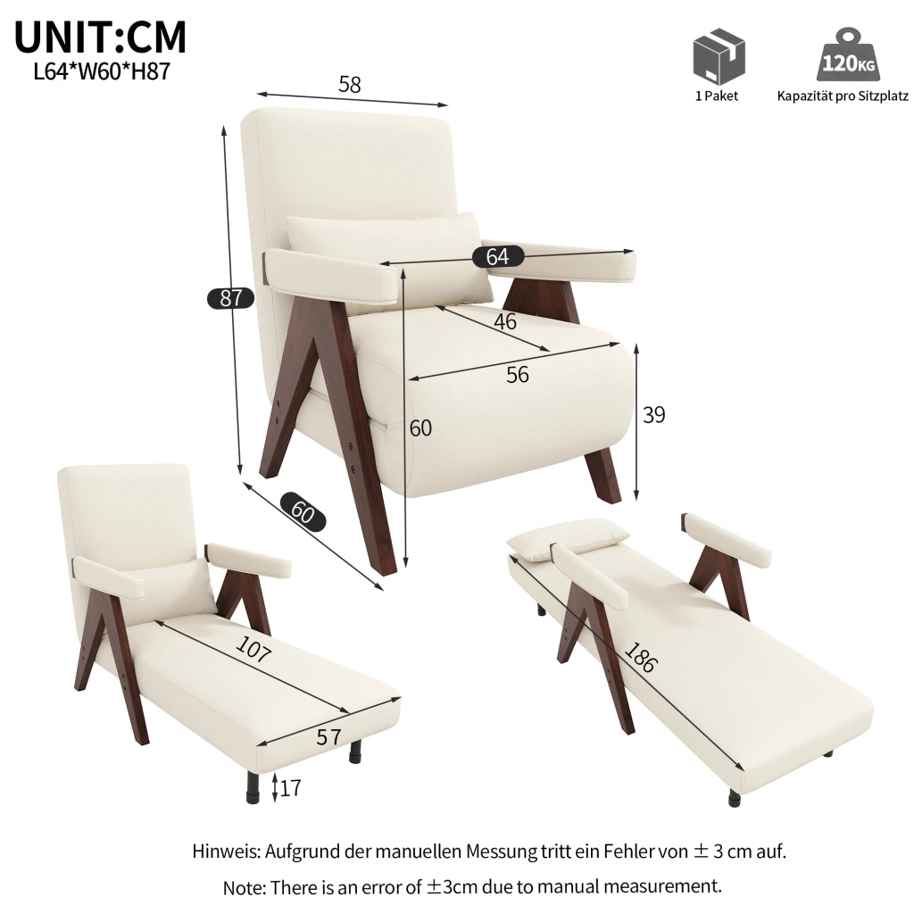Poltrona Letto 3 in 1 Pieghevole ¨C MINIMAL ¨C Singolo, Imbottito, Divano