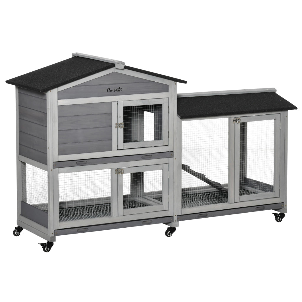 Gabbia per conigli a 2 piani con ruote ¨C zephmum ¨C 157,4x53x99,5 cm grigio