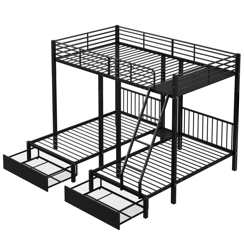 Letto a castello triplo con cassetti metallo nero 140x200 cm