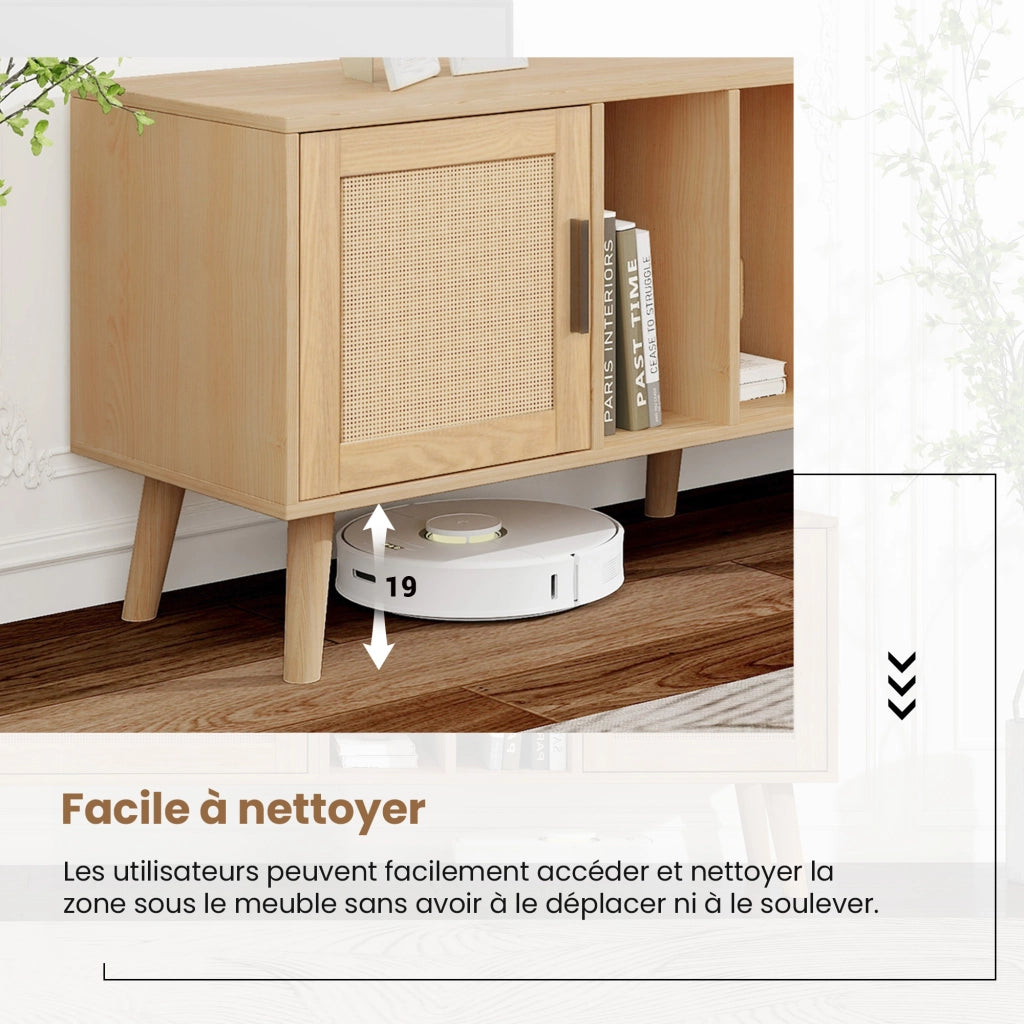 Mobile TV con 2 Ante; 1 Cassetto e 3 Vani Aperti; con Gestione Cavi; in Pannello Truciolare; 180¡Á40¡Á55 cm; Rovere