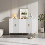 Credenza ULEVR 160x35x100 cm con 4 ante e 4 ripiani regolabili, mobile contenitore bianco e oro
