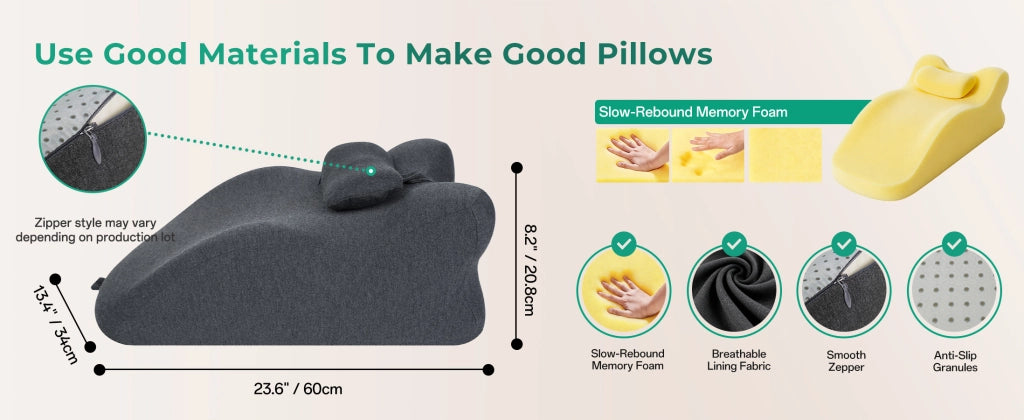 Cuscino ergonomico in memory foam ¨C Minimal ¨C grigio scuro, per sollievo reflusso e dolori schiena