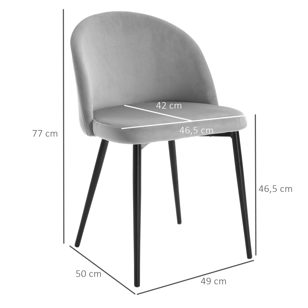 Set 4 Sedie da Pranzo in Velluto Imbottite ¨C zephmum ¨C Grigio, Metallo, 45x50x85 cm