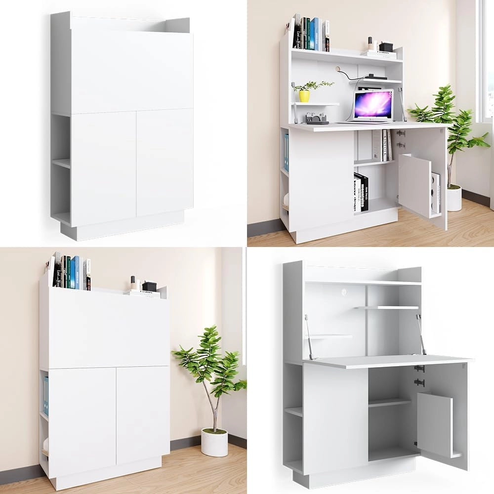 Scrivania per segretaria Alena, Bianco, 85 x 27 cm, adatto per lavorare in modo salvaspazio e per un'organizzazione ordinata
