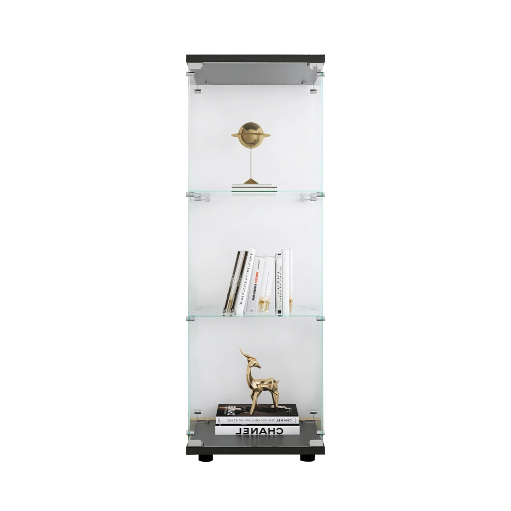 Vetrina espositiva in vetro con serratura, struttura nera, 42,4x36,3x125,2cm, mobile espositore per collezioni e modellini