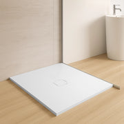 Piatto doccia 80x80 in marmoresina bianco con griglia in acciaio inox Harmony