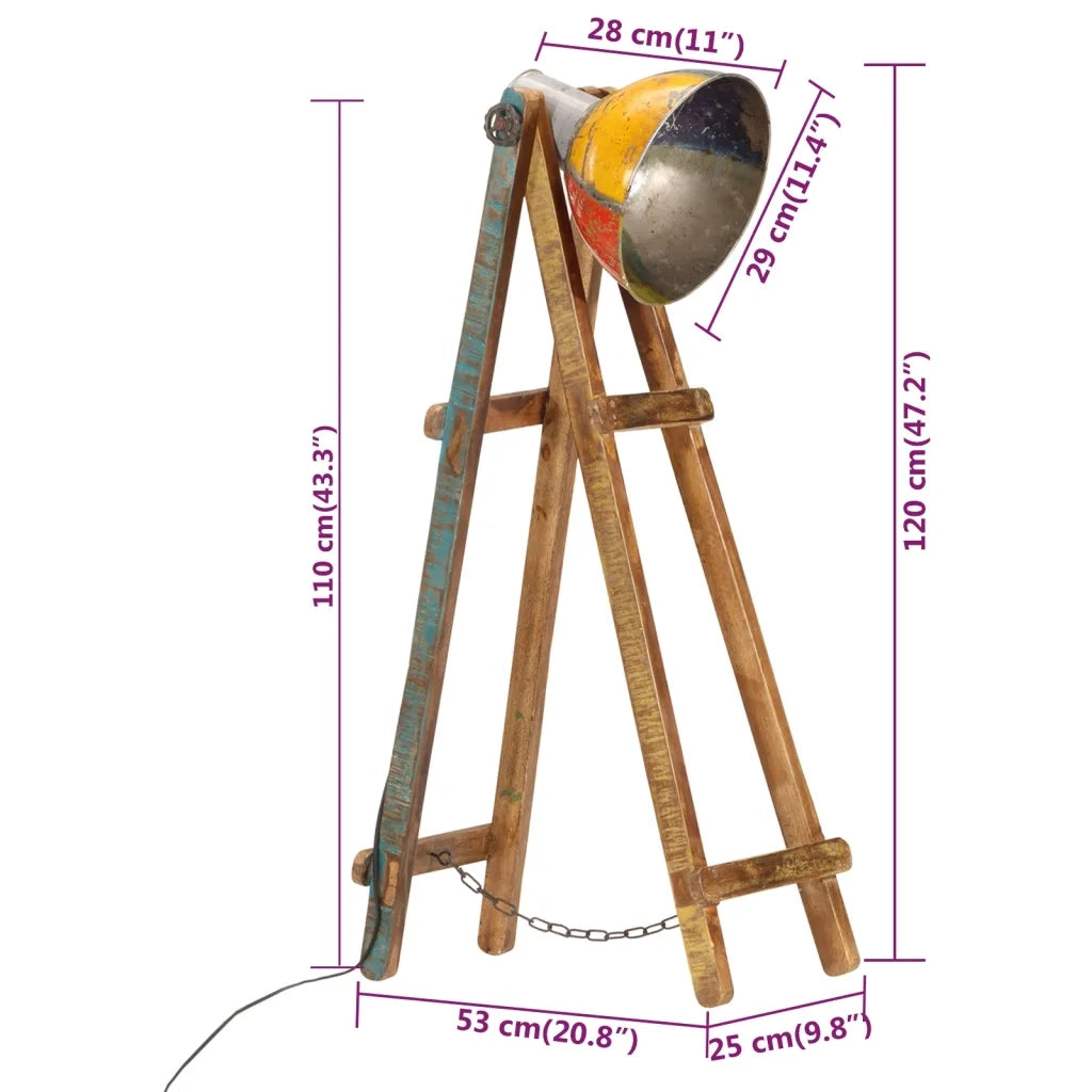 vidaXL Lampada da Terra Multicolore E27 in Legno Massello di Mango