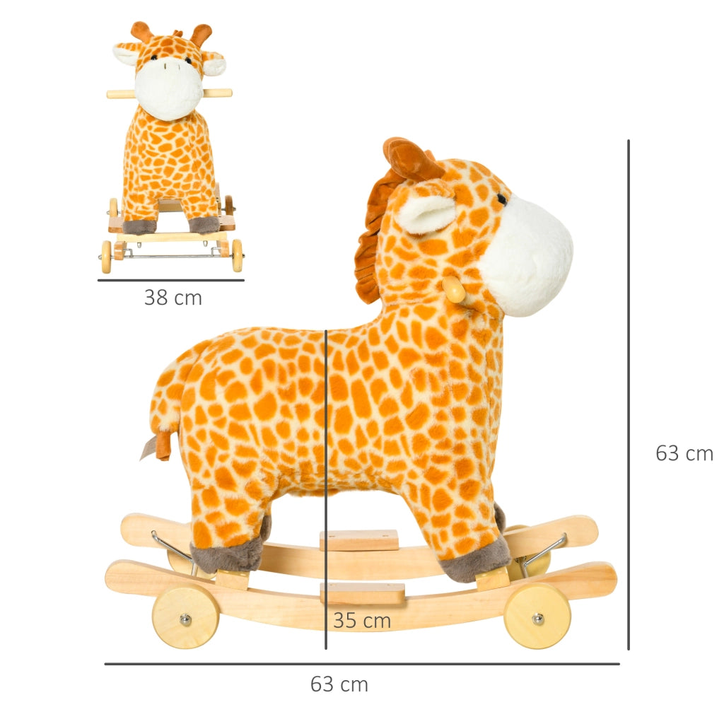 Cavallo a Dondolo Giraffa con Ruote e Suoni ¨C zephmum ¨C Giallo Legno 63x38x63cm