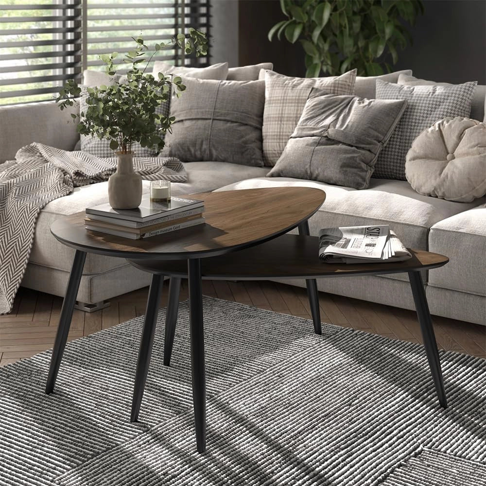 Set di tavolini Veyo, Noce/nero, 98 x 60 cm Set, 2 parti, per un utilizzo flessibile come superficie d’appoggio o tavolino aggiuntivo